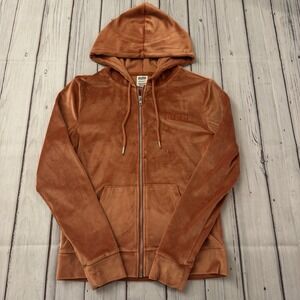 Victoria's Secret PINK Velvet‎ Orange Full Zip Hoodie Logo Size XS